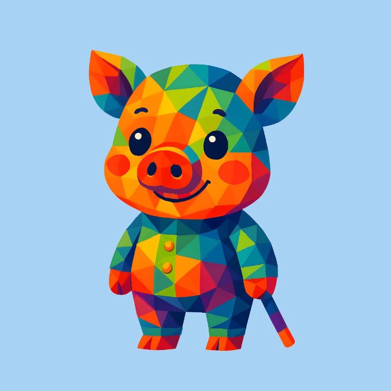 WPAP Polygon Kawaii Style Animaux Bébé Cochon