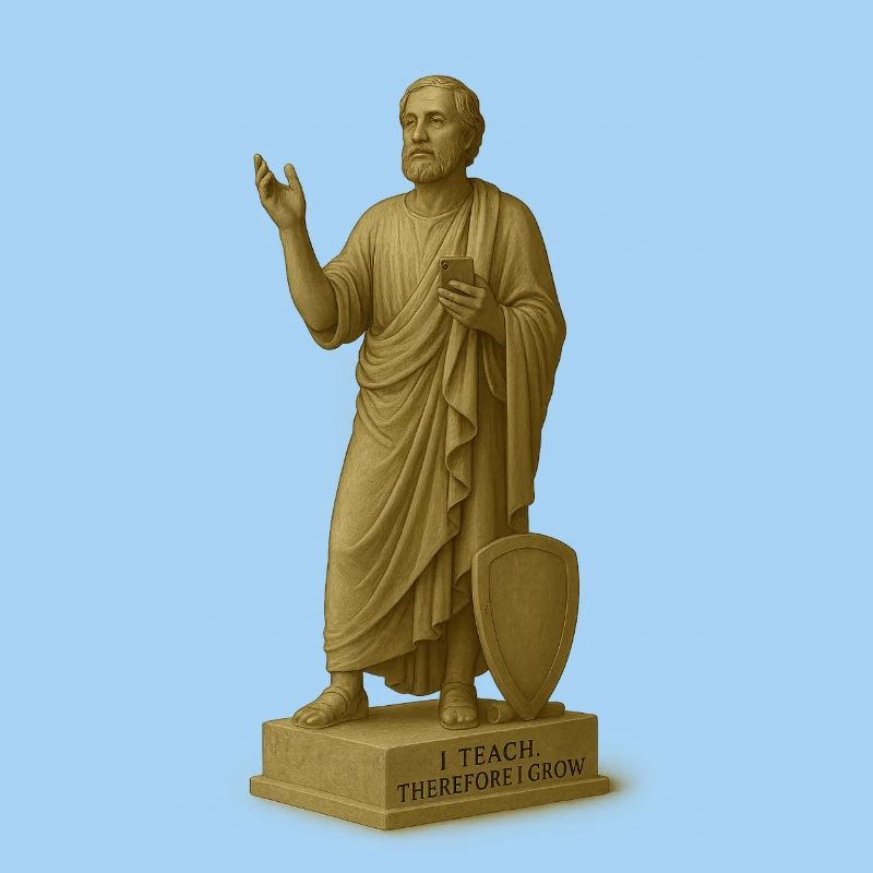 Lehrender Philosoph mit Smartphone