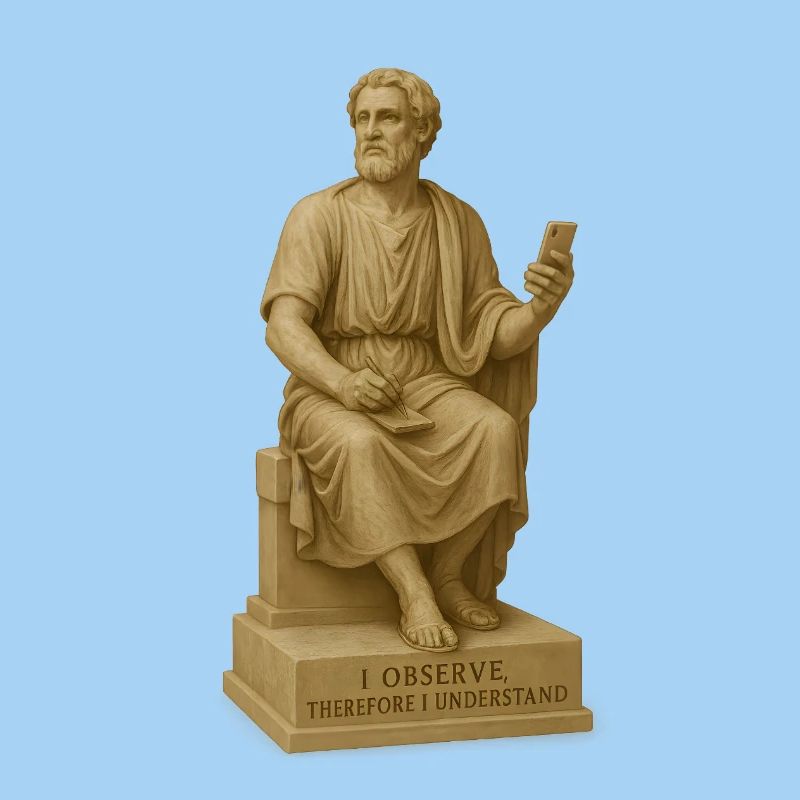Ancient Philosopher Statue with Smartphone