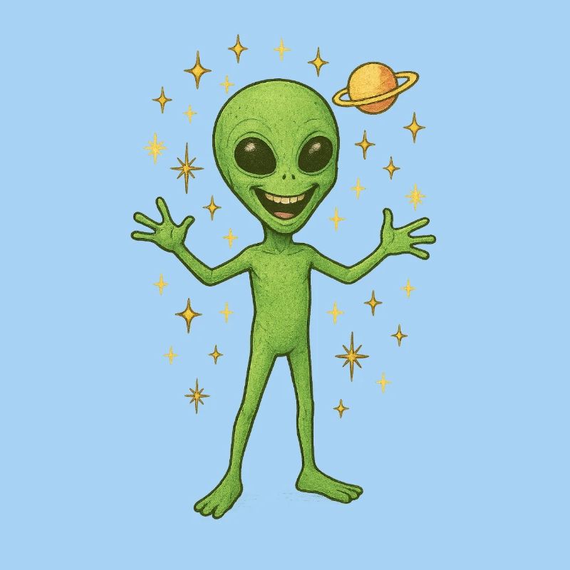 Happy Alien Vert avec Univers et Planète