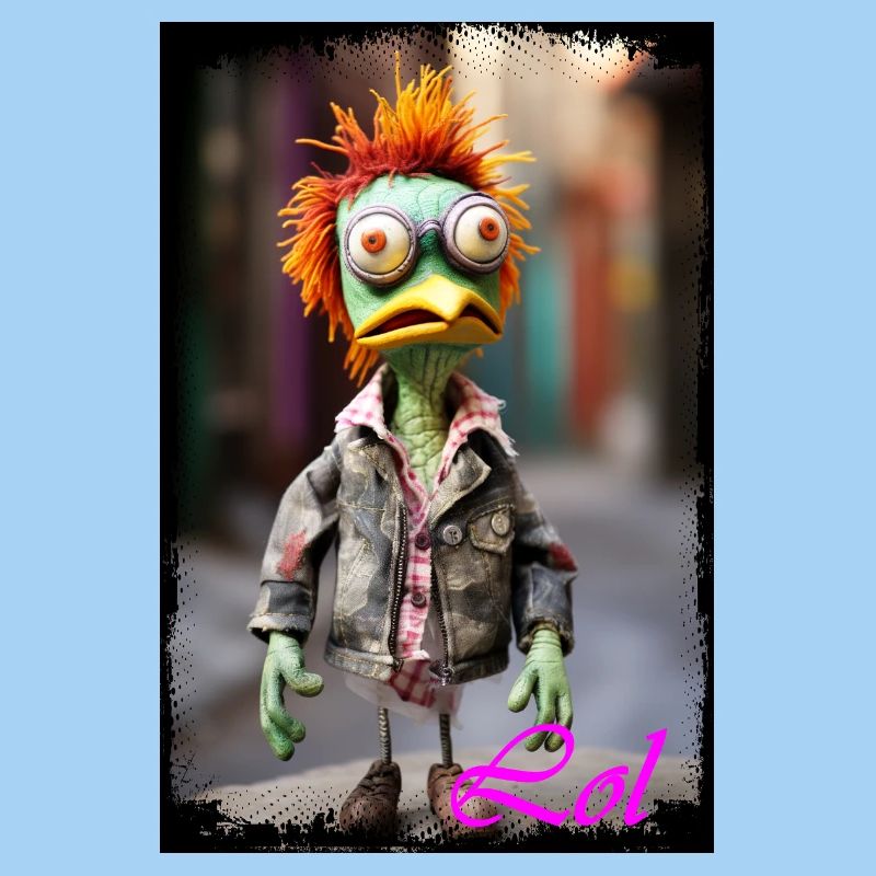 Expressive slapstick duck character doll punk