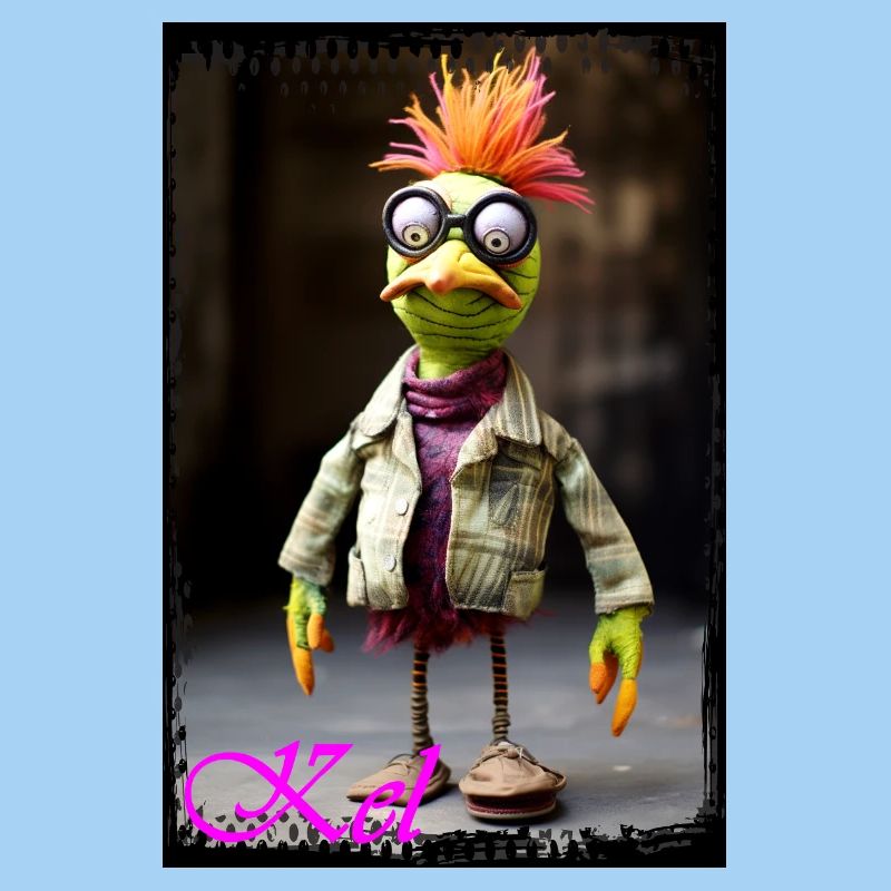 Vogel-Puppet mit Brille und schicker Kleidung