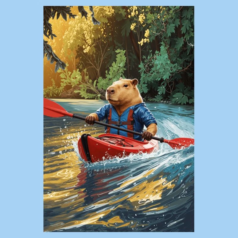 Humanoides Capybara im Kajak