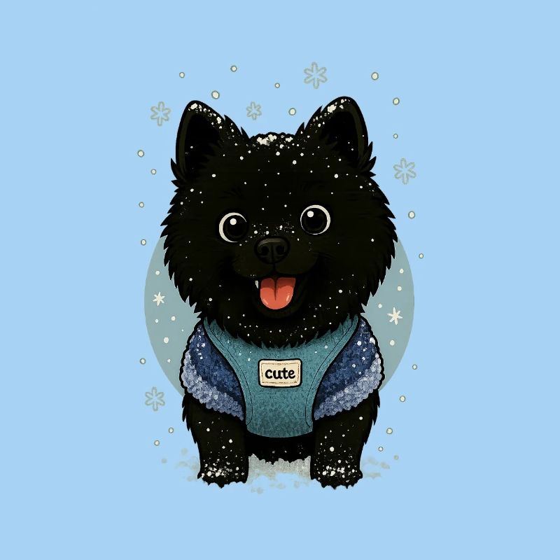 Cute Spitz Cartoon with Snow