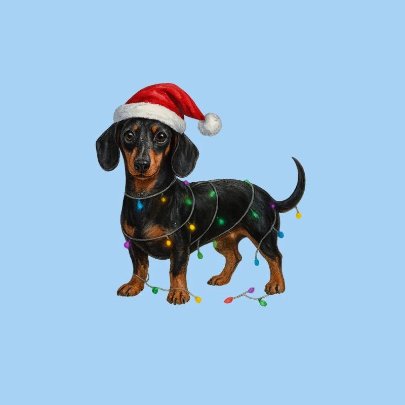 Dackel mit Weihnachtslichterkette