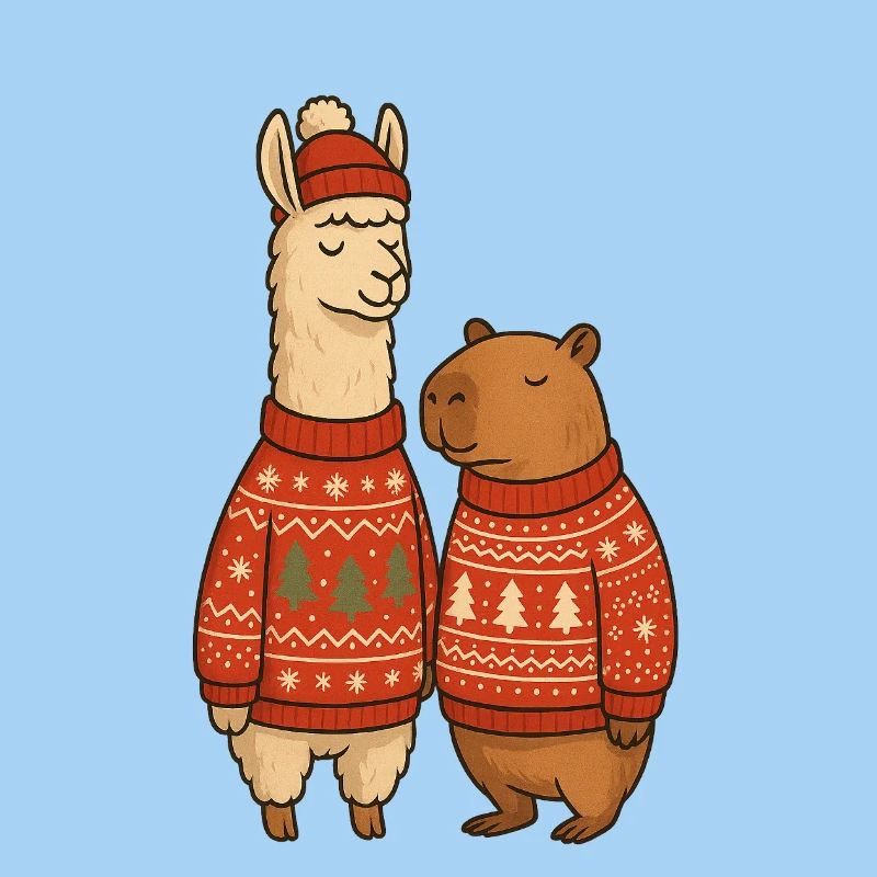 Lama und Cabibara Weihnachtspullover Duo