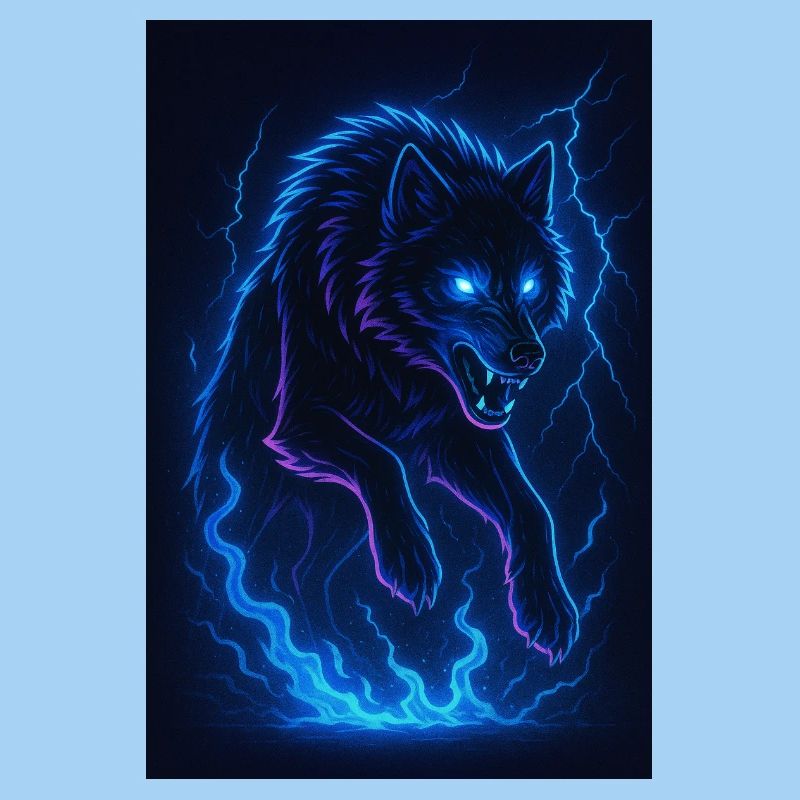 Neon Wolf in Thunder Darkness
