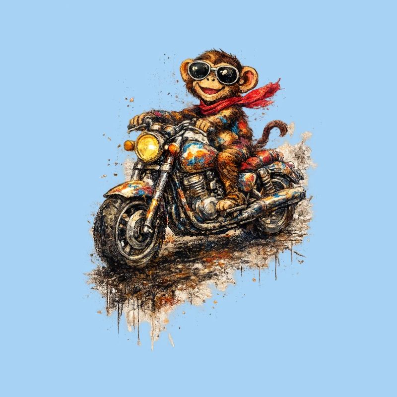 Affe auf bunter Motorradfahrt