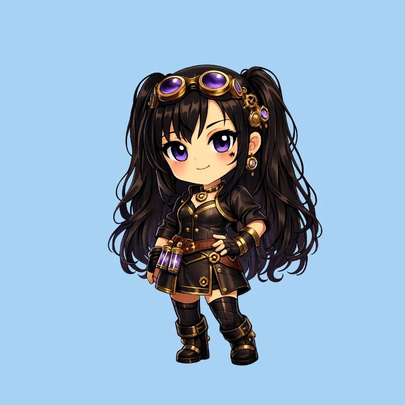 Chibi Steampunk-Mädchen Luna mit Lila Goggles