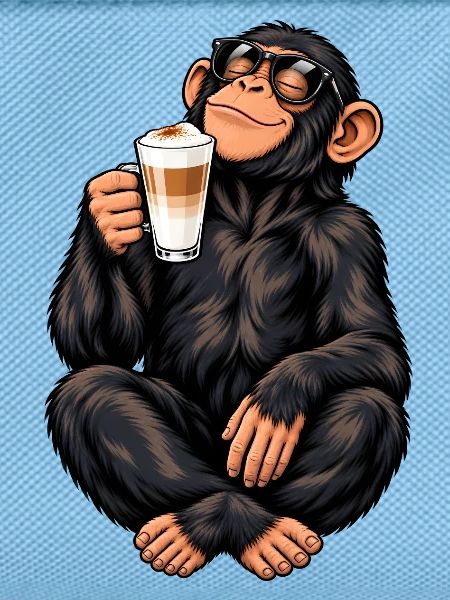 Schimpanse mit Latte Macchiato