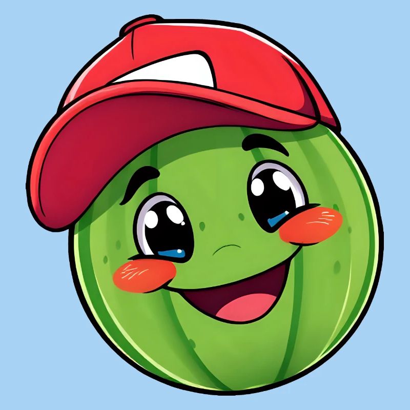 Lächelnde Wassermelonenfigur mit roter Baseballkappe