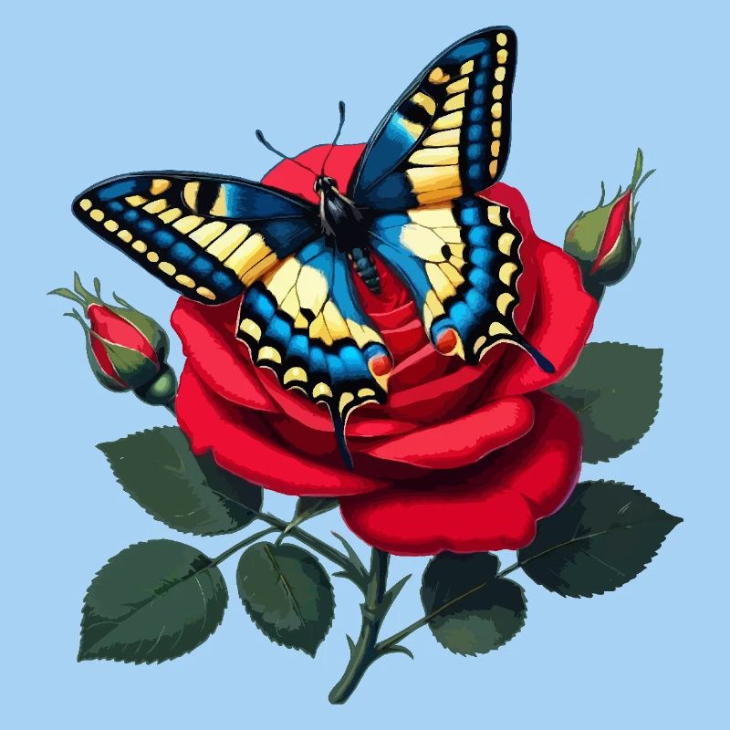 Swallowtail on red rose