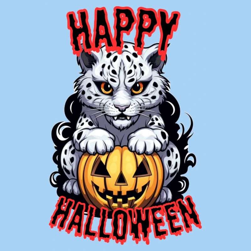 Cute Snow Leopard with Halloween Pumpkin