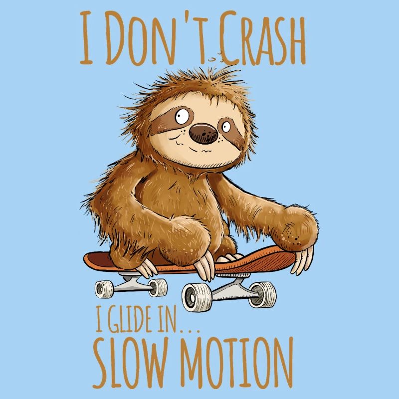 Faultier Mit Skateboard Spruch I Don't Crash