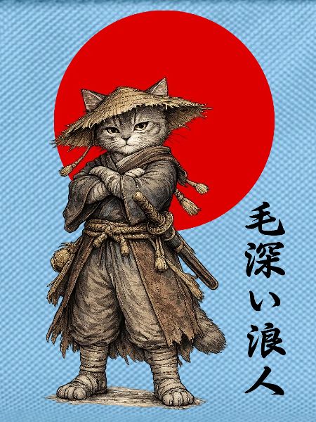 Katzen-Ronin-Samurai unter roter Sonne