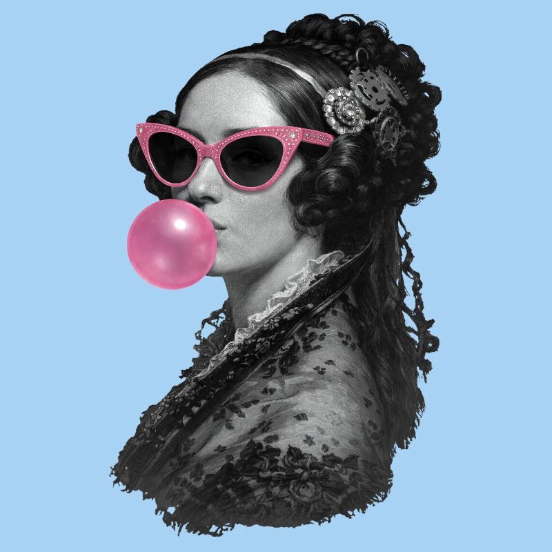 Ada Lovelace with pink sunglasses and bubblegum