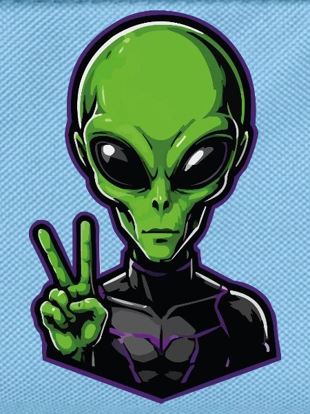 Grüner Alien Peacezeichen
