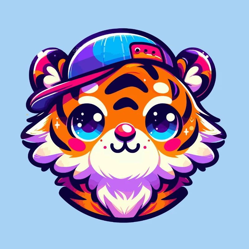 Cute Young Tiger Head with Cap