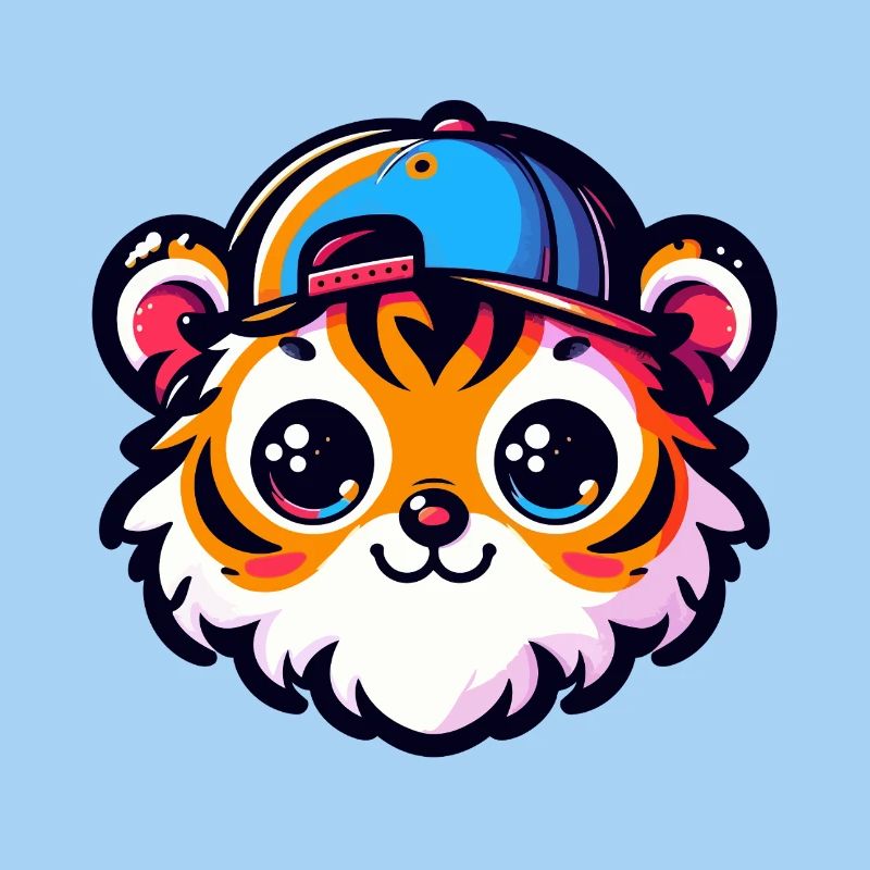 Kawaii Tiger Head with Cap