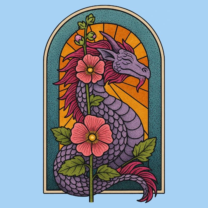 Mythischer Drache mit blumigen Akzenten