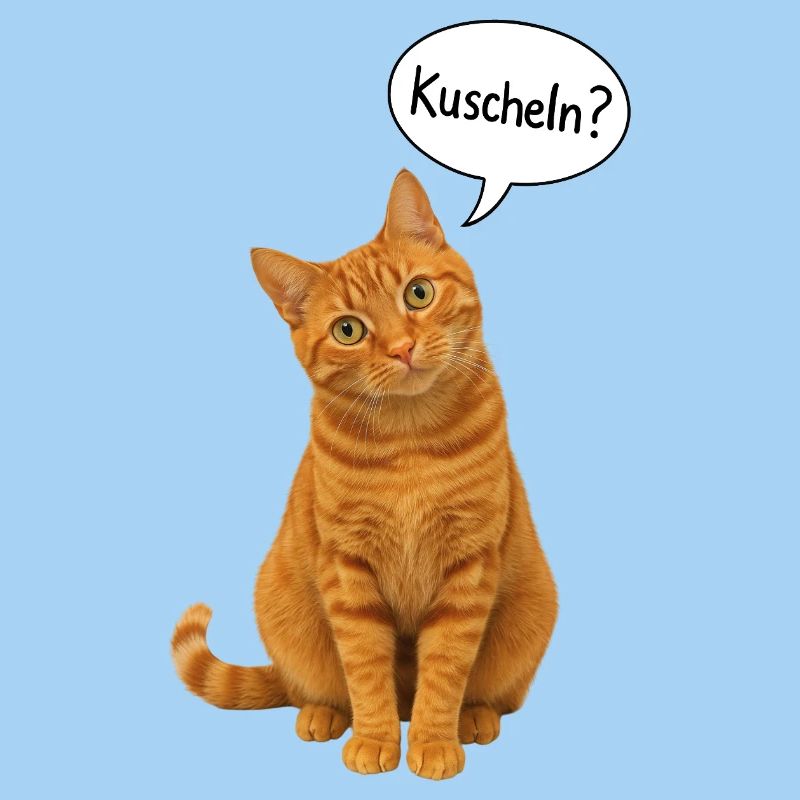 Red cat with tilted head asks: "Cuddle?"