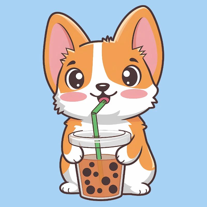 Süßer Corgi mit Bubble Tea