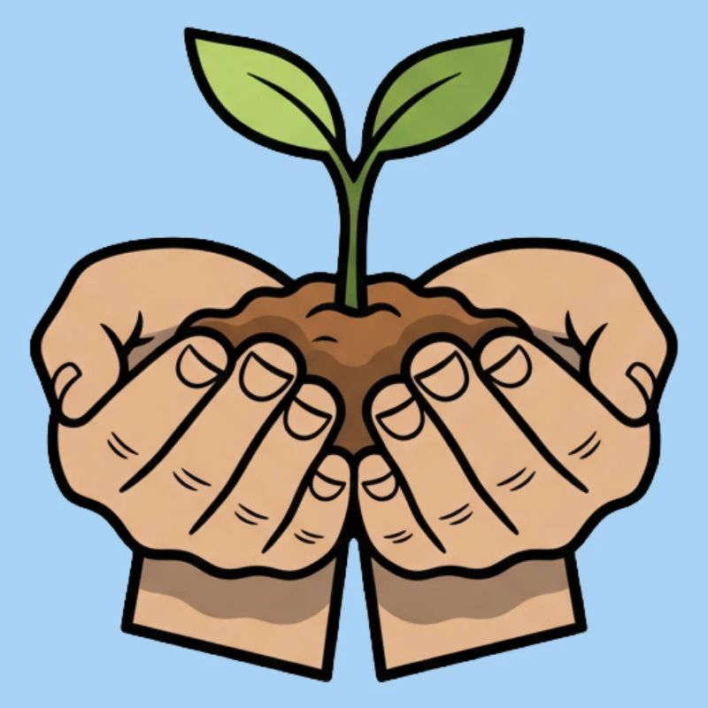 Hands protect plant growth
