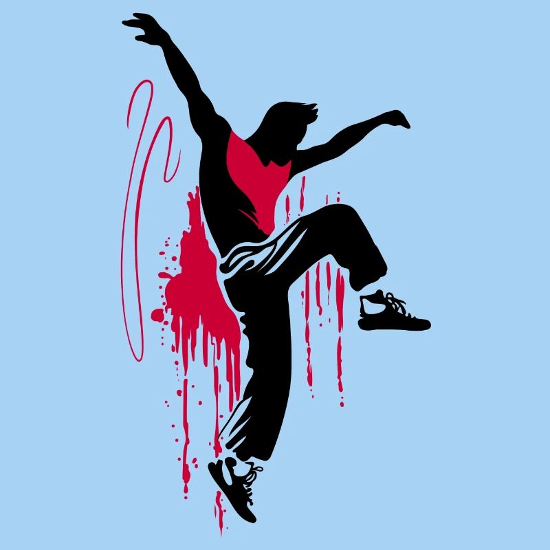 Breakdancer Dancer Silhouette in Red Black