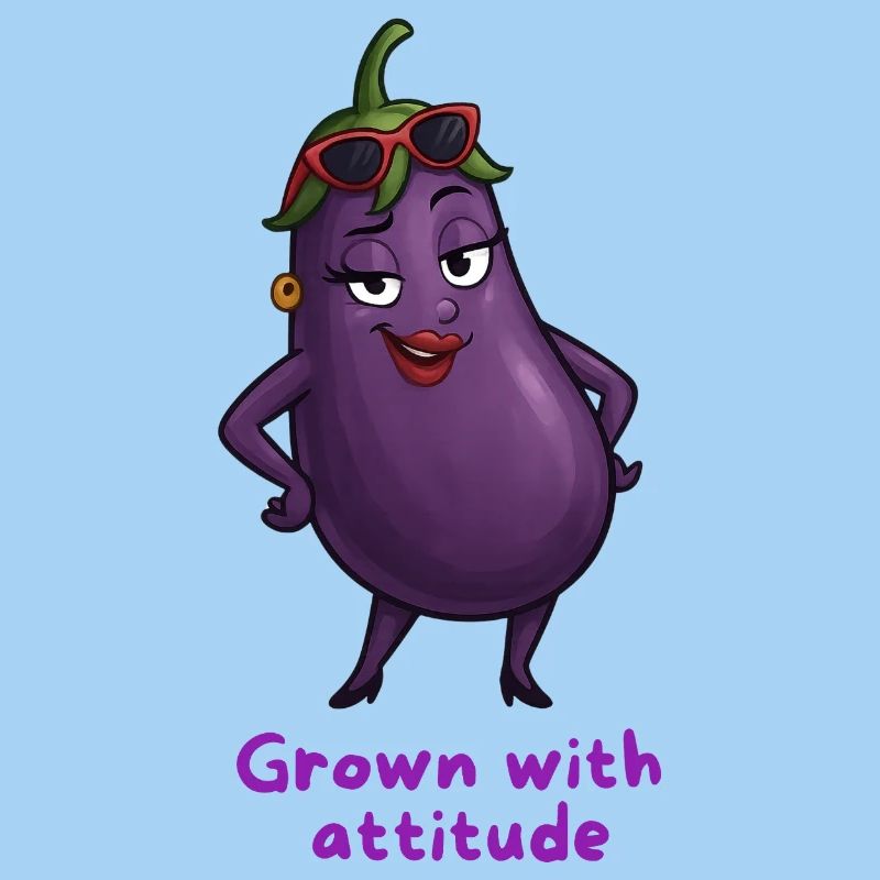 Eggplant with attitude vegetable illustration