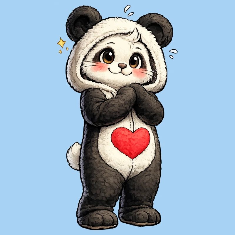 Schüchterner Panda mit rotem Herz