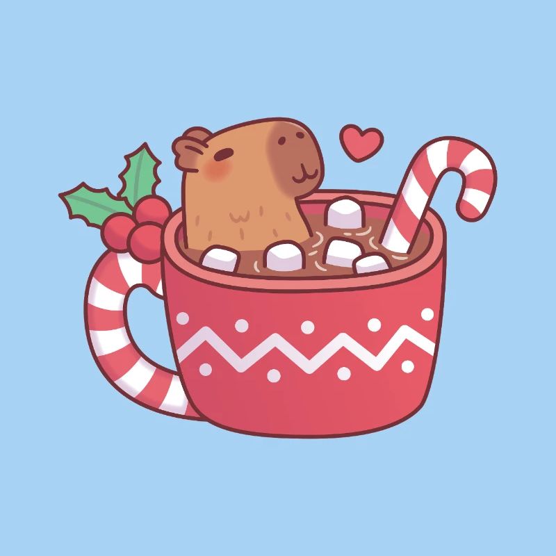 Cute Capybara Chilling In Hot Cocoa With Marshmall