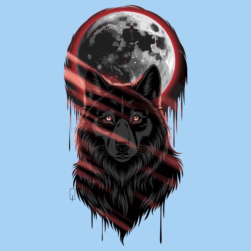 Wolf at the Full Moon with Red Claw Marks