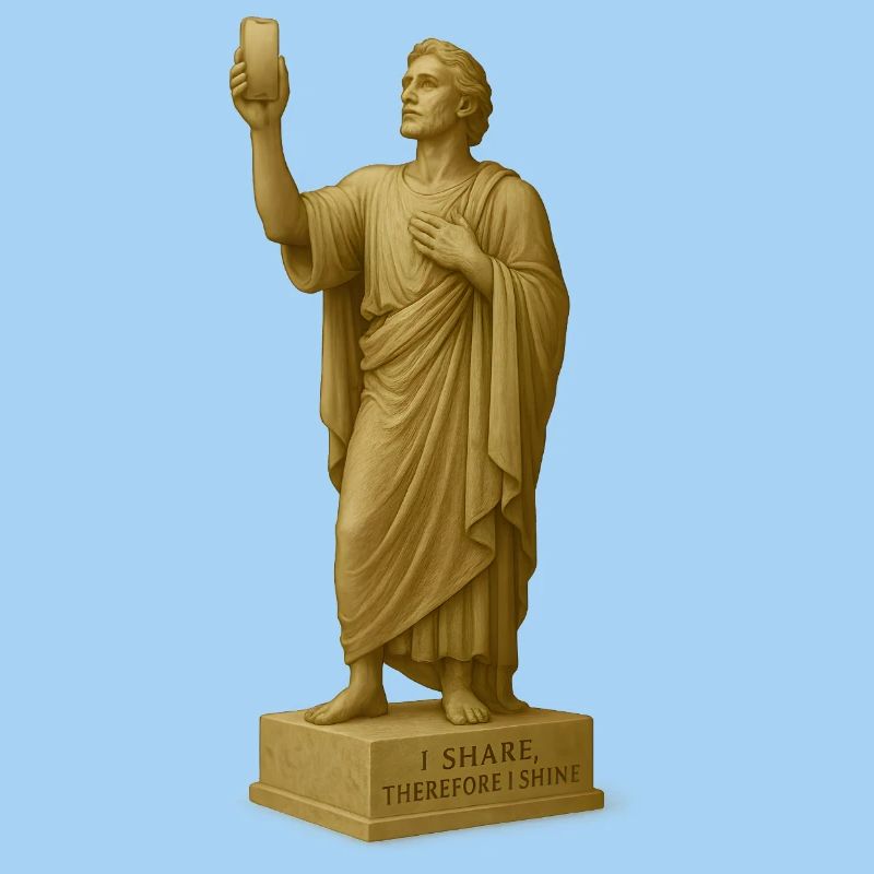 Statue de philosophe antique avec citation