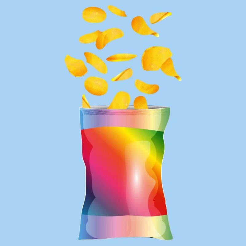 Sac de chips ouvert coloré avec des croustilles