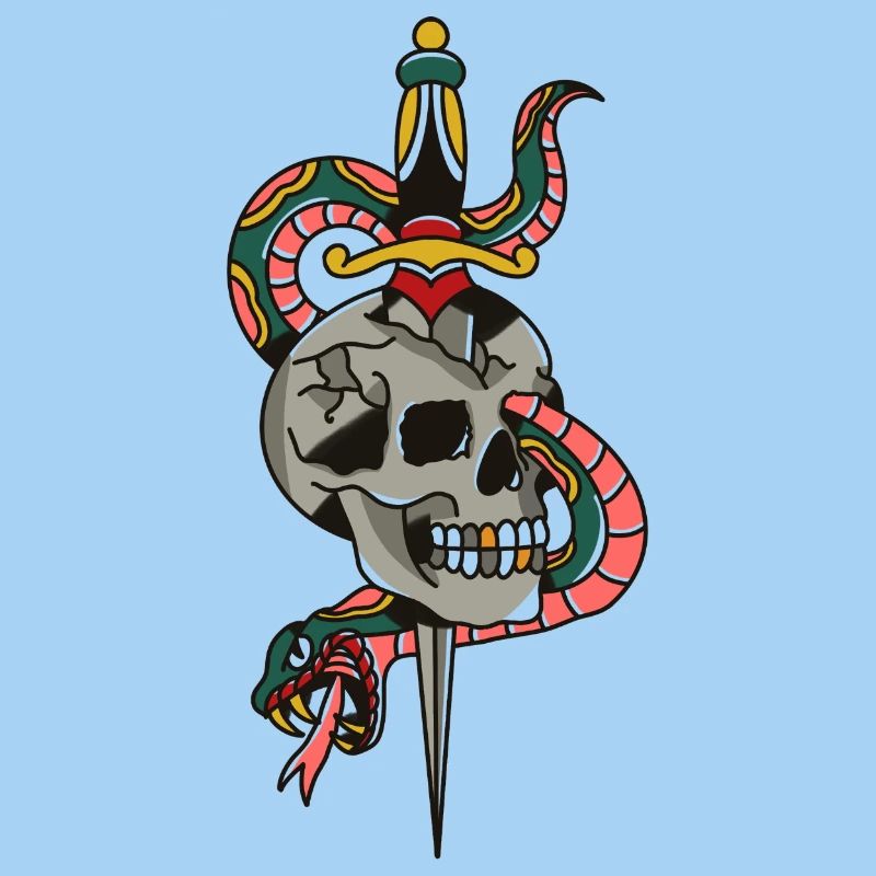 Skull Dagger Snake Tattoo Illustration
