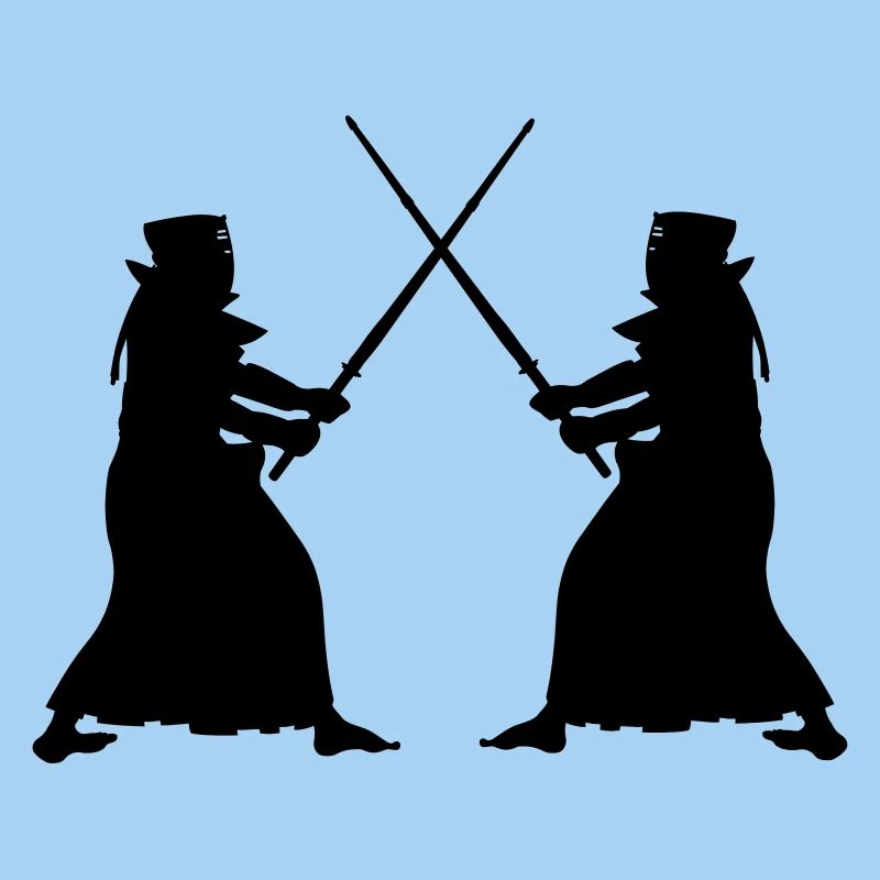 Kendo two Kendoka in fighting mode shadow figures