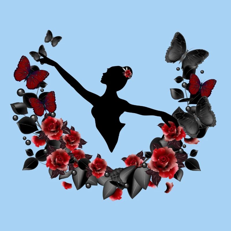 Ballerina silhouette with eucalyptus & red roses