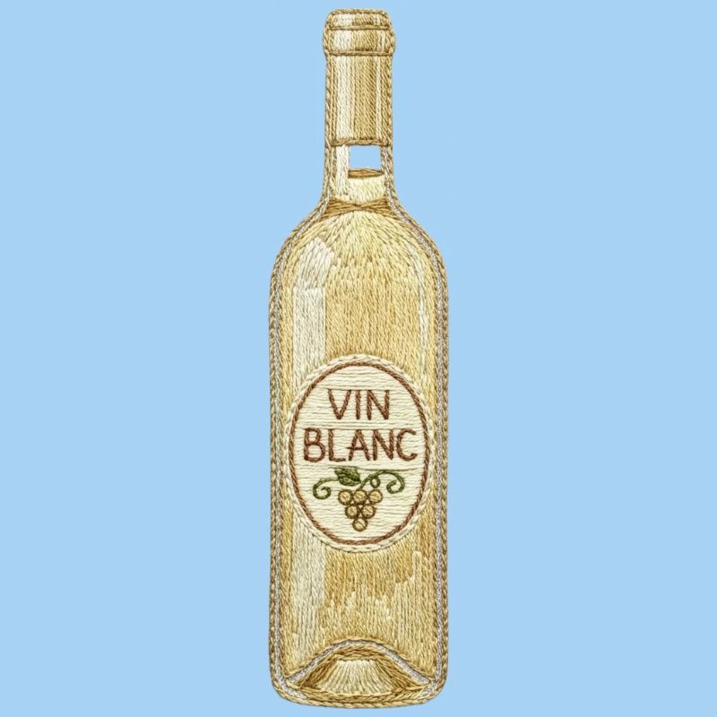 White wine bottle in embroidered look (printed)