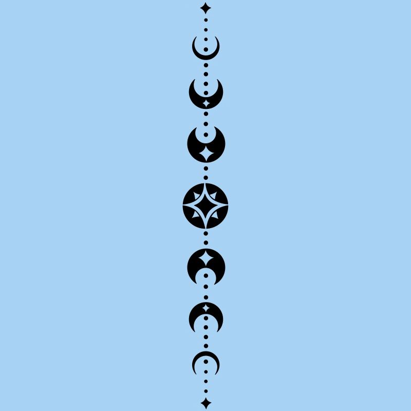 Totem avec phases de lune et étoiles. Noir.
