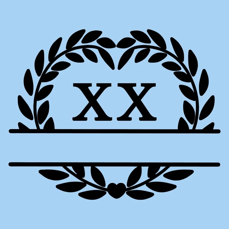 Twenty years, in Latin numerals laurel wreath