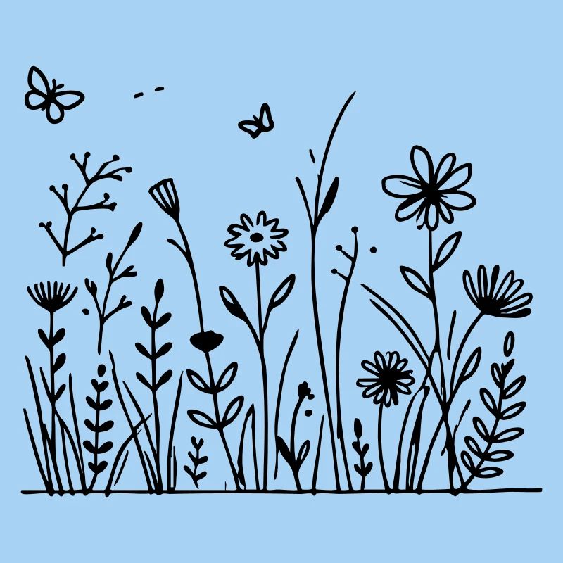 Prairie fleurie avec papillon