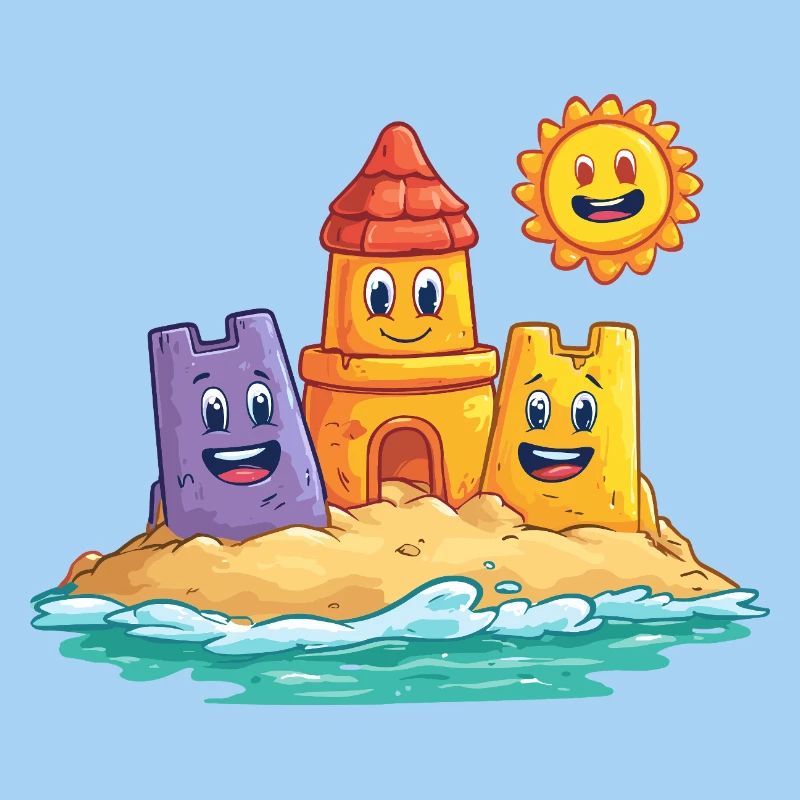 Drôle de château de sable avec le soleil