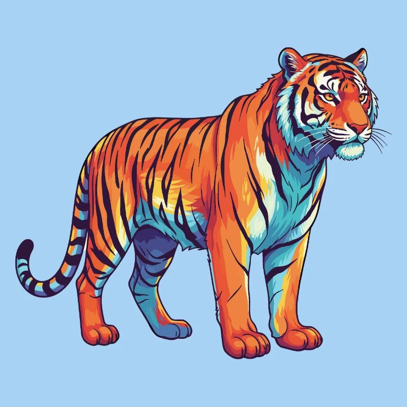 Buntes Tiger-Regenbogen-Pop-Art-Aquarell