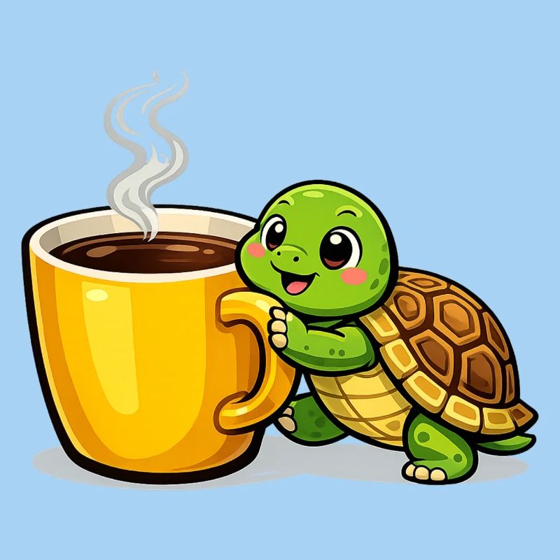 Kaffeeturtle mit dampfendem Becher