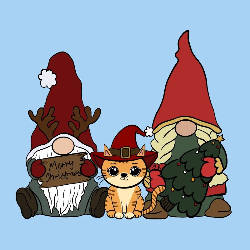 Cat with gnome