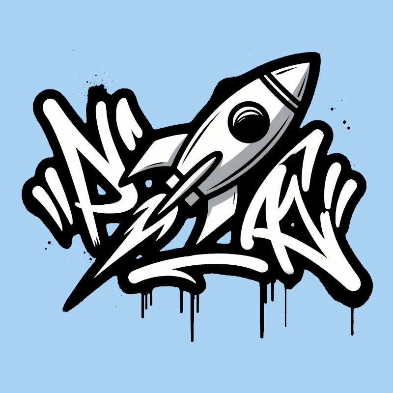 Fusée graffiti en noir et blanc