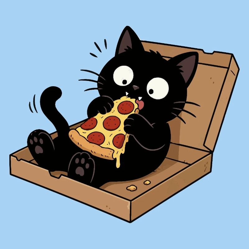 Schwarze Katze genießt Pizza