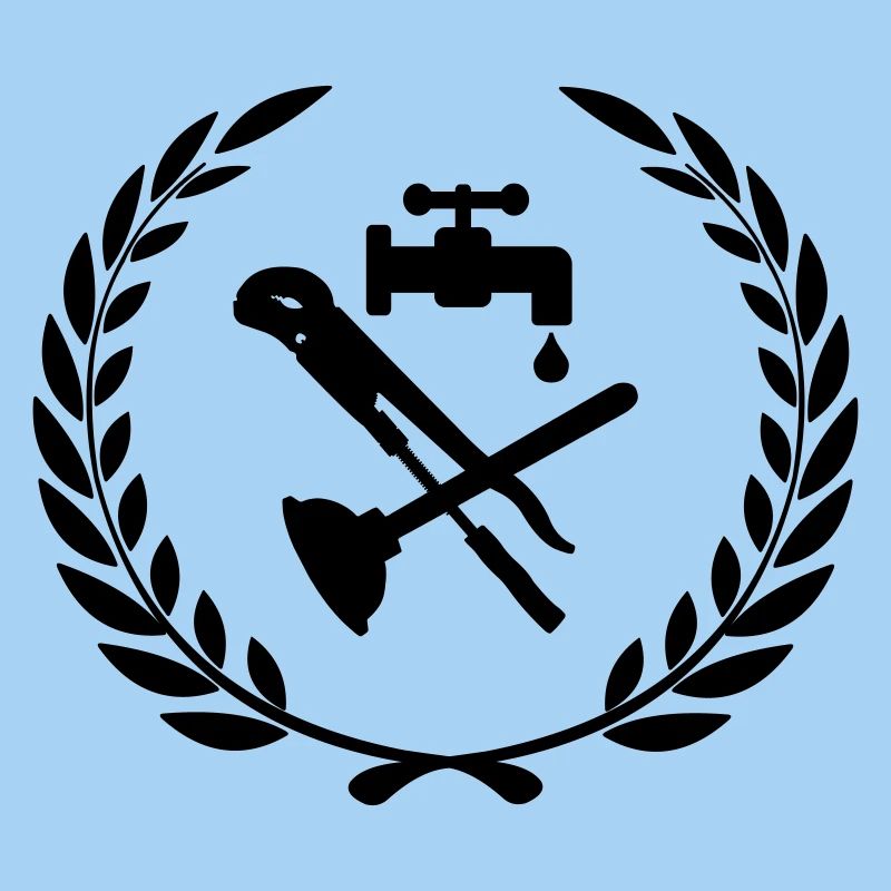 Tools for plumber in laurel wreath.