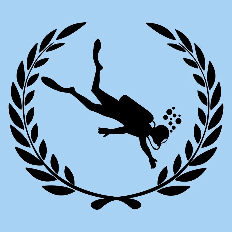 Diver underwater in laurel wreath