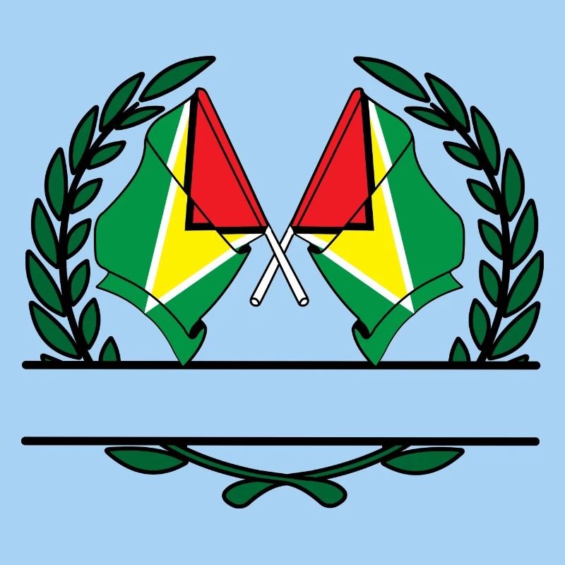 Drapeaux, bannière, couronne de laurier, Guyane